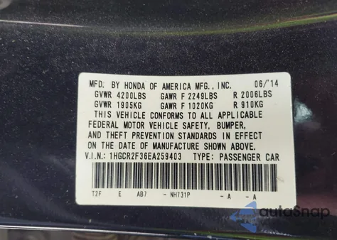 2014 Honda Accord Lx from USA, damaged, VIN 1HGCR2F36EA259403